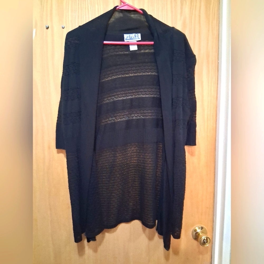 Short Sleeve Black Open-Front Cardigan Size L